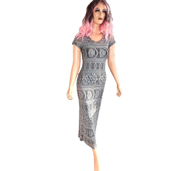 Y2K METALLIC DRESS silver full black slip under Summer Prom - Picture 1 of 11